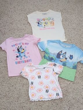 Bluey Kids' Short Sleeve Tees Bundle- Pink, White, Cream, Blue 4T-5T